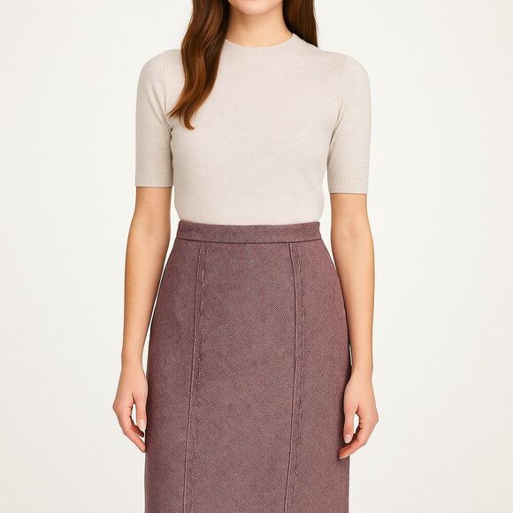 Vintage Club Monaco Lavender Purple Herringbone Wool Blend Raw Seam Pencil Skirt - Picture 1 of 6